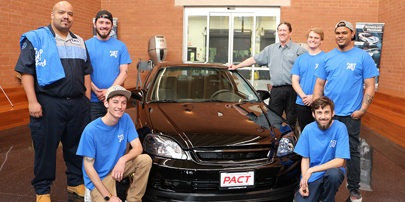 Jordan McNair’s Honda PACT classmates who completed his project car are (standing left-right) Demian Rose, Demetrio Gallegos, Zack Kronske, instructor David Lee, Christian Benner, Dominique Martin and Eric Carmel. Not pictured, Drew Isom.